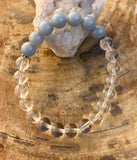 Angelite Celestite & Crystal Quartz Bracelet! Genuine Gemstones! Violet Chaos