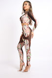 Swirl Print Mesh Contrast Top & Matching Pants