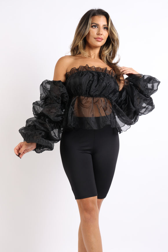 Organza Sleeve Detailed Top & Matching Shorts