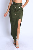 Asymmetric Self Belted Pockets Detailed Maxi Skirt
