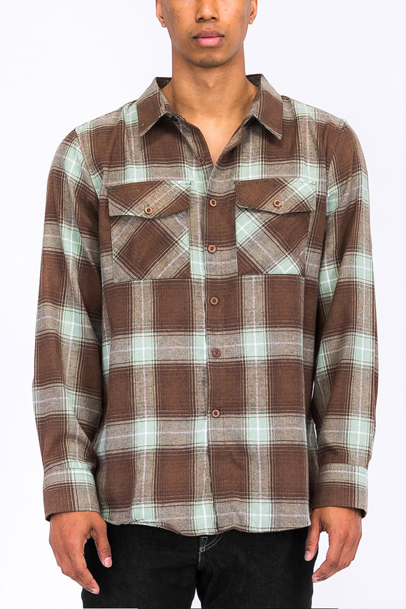 Long Sleeve Checkered Flannel Shirt