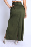 Asymmetric Self Belted Pockets Detailed Maxi Skirt