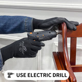 12 Pair PU-Coated | Safety Work Gloves | Ultra-Light | Black | L Cerise Jasper