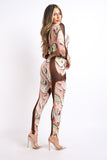 Swirl Print Mesh Contrast Top & Matching Pants