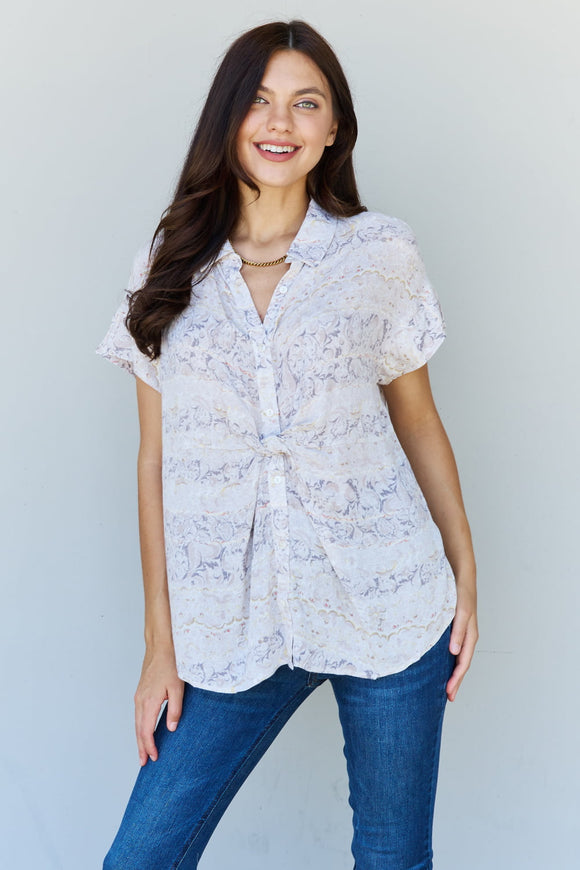 Full Size Floral Paisley Print Twist Tunic Top