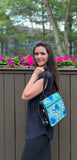 Handmade Blue and Green Suede Embroidered Messenger Bag
