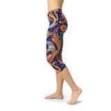 Women's Ornamental Blue Paisley Capri Leggings