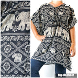 Boho Elephant Kaftan Shirt Short Dress Tan Smokey