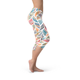 Women's Colorful Feather Fern Capri Leggings