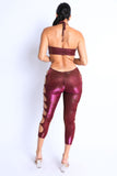 Glittery Cutout Halter Neck Keyhole Sexy Party Jumpsuit FUCHSIA/GOLD Puce Juniper