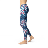 Women's Blue Tropical Leaf Leggings