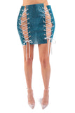 Full Rhinestones 4 Sides Lace Up Mini Skirt