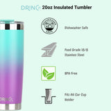 DRINCO® 20oz Insulated Tumbler Spill Proof Lid 2 Straws(Ombre Teal) Orchid Lavender