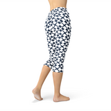 Women's Geometric Blue Tile Capri Leggings