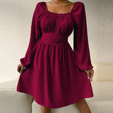 Solid Color Party Dress Summer Sexy Square Collar Beach Dress Silver Sam