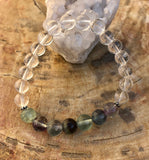 Rainbow Fluorite & Crystal Quartz Stretch Bracelet! Natural Gemstones! Violet Chaos