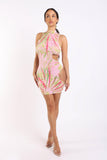 Printed Venezia Cutout Bodycon Dress Mock Neck Skinny Sleeveless Puce Juniper