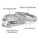 Women's Stainless Steel Cubic Zirconia Wedding Ring Bridal Set Lavender Birch