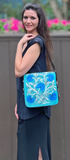 Handmade Blue and Green Suede Embroidered Messenger Bag