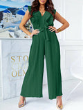 Waist Lace-up Belt Jumper V Neck Ruffles Layered Office Overall