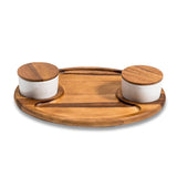 Charcuterie/ Serving Tray w/ 2 ceramic bowls w/ lids Azure Lily