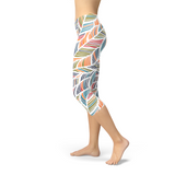 Women's Colorful Feather Fern Capri Leggings