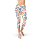 Women's Colorful Feather Fern Capri Leggings