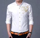 Men's Slim Fit Long Sleeve Floral Shirt Yellow Pandora