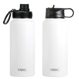 DRINCO® 32oz Stainless Steel Water Bottle (3 lids) - Artic White