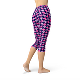 Women's Houndstooth Pink Purple Capri Leggings