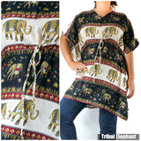 Boho Elephant Kaftan Shirt Short Dress Tan Smokey