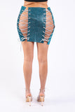 Full Rhinestones 4 Sides Lace Up Mini Skirt