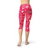 Women's Love Hearts Red Capri Leggings