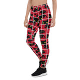 Women's Black Cat Silhouette on Red Leggings