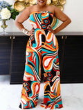Sexy Strapless Backless Jumpsuit Striped Print Wide Leg Pants Romper Silver Sam