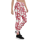 Women's White Cat Silhouette on Red Leggings