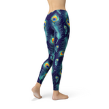 Women's Blue Peacock Feathers Leggings