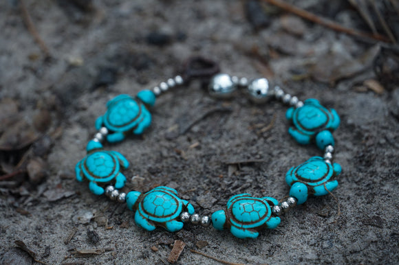 Turtle Silver Boho Bracelet Tan Smokey