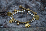 Boho Elephant Bracelets, Brass Bracelets White Tan Smokey