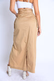 Asymmetric Self Belted Pockets Detailed Maxi Skirt