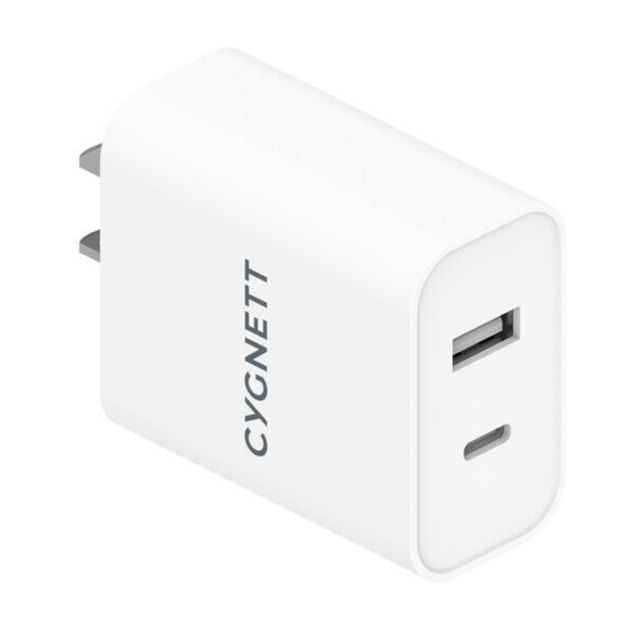 Cygnett PowerPlus 38W Dual Port Wall Charger (20W USB-C/18W USB-A)