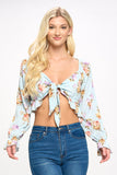 Boho Tie-Front Crop Top with Ruffle Details Indigo Arrowwood
