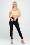Gingham Smocked Crop Top with Puff Sleeves Indigo Arrowwood