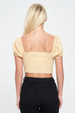 Gingham Smocked Crop Top with Puff Sleeves Indigo Arrowwood