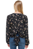 Long Sleeve Surplice Floral Top Indigo Arrowwood