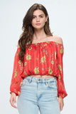 Off-Shoulder Printed Crop Top with Long Sleeves Indigo Arrowwood