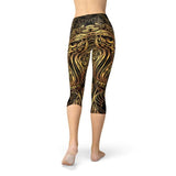 Women's Golden Ornament Owl Capri Leggings
