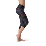 Women's Oriental Black Wolf Capri Leggings