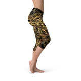 Women's Golden Ornament Owl Capri Leggings