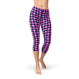 Women's Houndstooth Pink Purple Capri Leggings